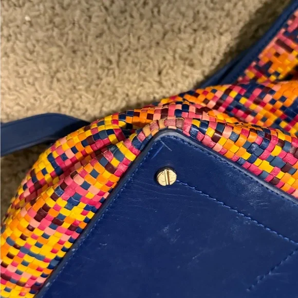 Tory Burch Colorful Woven Tote with Blue Handles - Picture 7 of 15